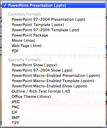 powerpoint save as file formats