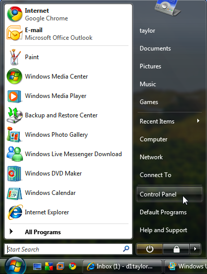 windows vista start control panels