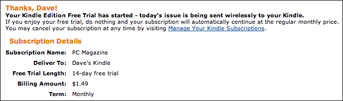 amazon kindle magazine subscribed