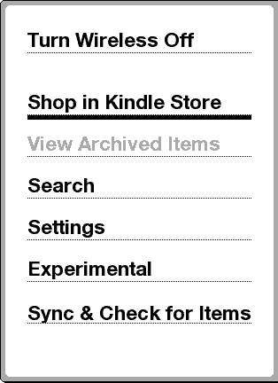 amazon kindle menu