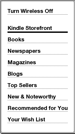 amazon kindle store menu