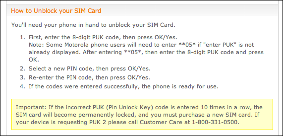 att wireless unblock sim card puk code 2