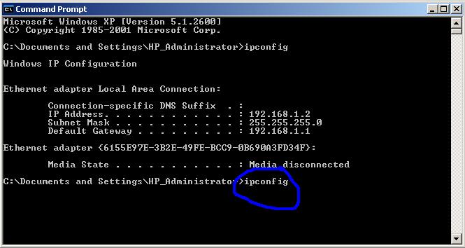 command prompt ipconfig reentered