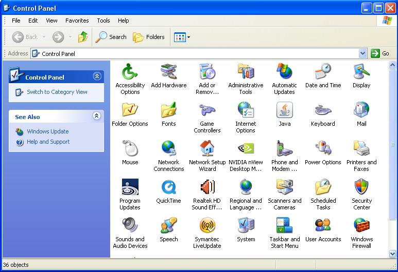 control panel classic view