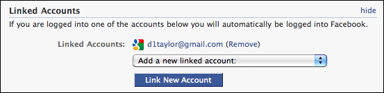 facebook my account settings linked accounts gmail