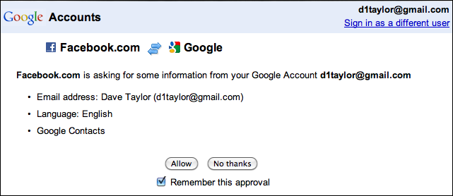 facebook my account settings linked accounts google