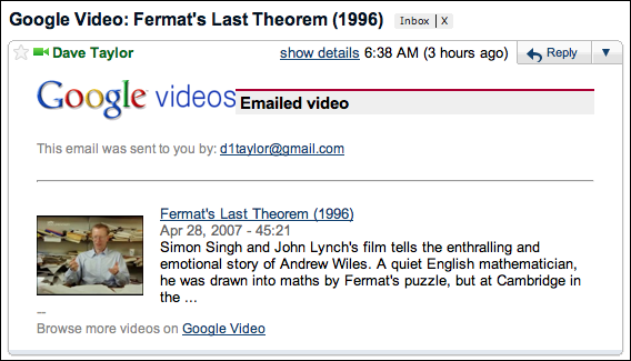 google video sharing email gmail