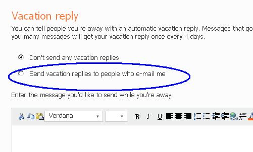 hotmail send vacation replies