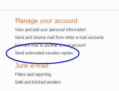 hotmail set vacation reply link