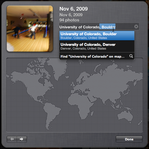 iphoto events geolocate