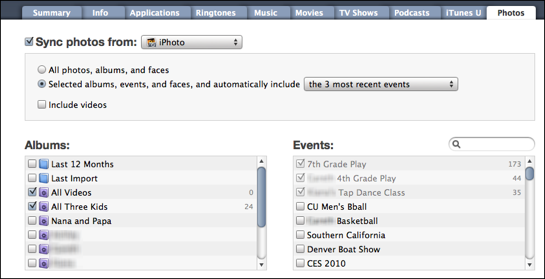 itunes iphoto photos albums events