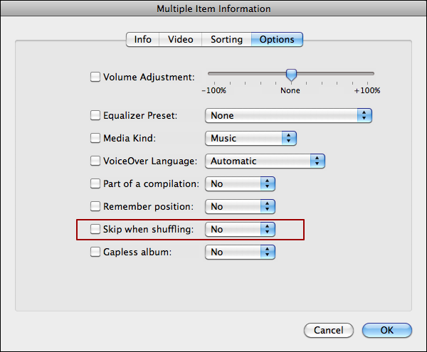 itunes omit song shuffle mode 4