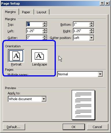 microsoft word page setup