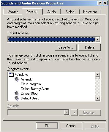 How do I turn off Windows event sounds?