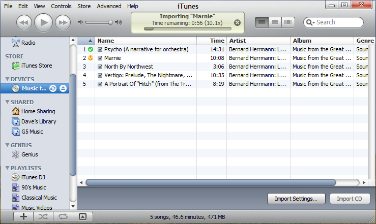 windows itunes importing music tracks