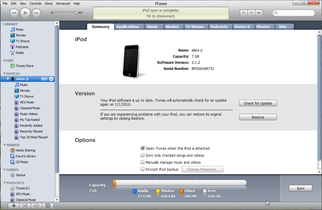 windows vista ipod touch synced empty