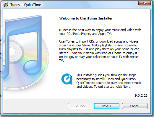 windows vista welcome itunes installer