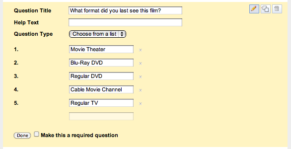 google docs form create select from list options