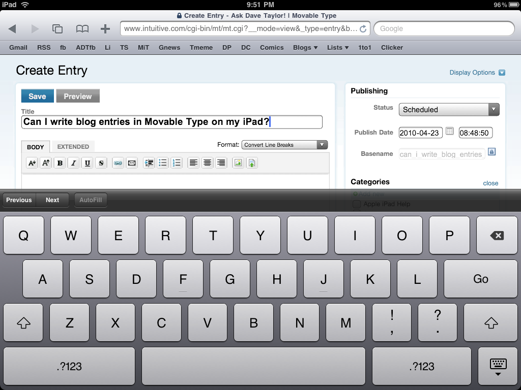 ipad movable type blogging entry blog