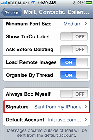 iphone change default email signature 3