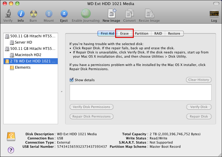 mac disk utility external read only erase