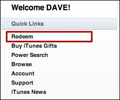 mac itunes quick links redeem