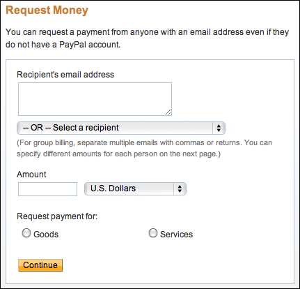 paypal request money credit account cards accept email payment form