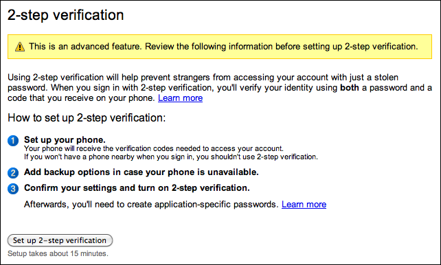 google gmail 2 step verification 2