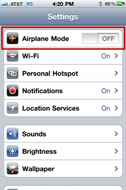 iphone airplane mode off