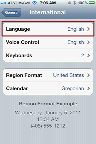 iphone change language settings 3