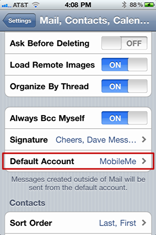 iphone mail change default from account addr 4