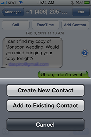 iphone text message save contact number 3