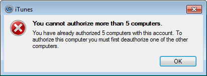 win7 itunes too many store authorizations 4