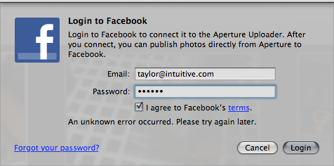 aperture fails facebook login sms 1