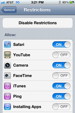 iphone ios user access restrictions 5