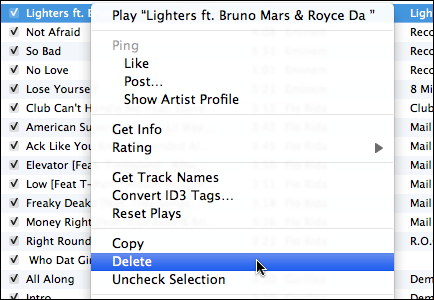 itunes remove tunes not sync 4