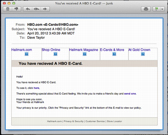 Does Hbo Send E Cards Or Is This Email Spam Ask Dave Taylor