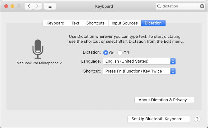 macos x - control panels preferences - keyboard - dictation