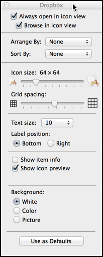Show View Options in Mac Finder