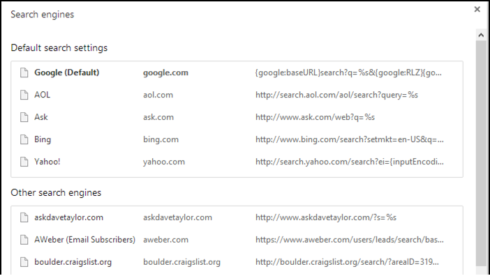 manage search engines in Google Chrome
