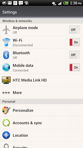 android settings main screen