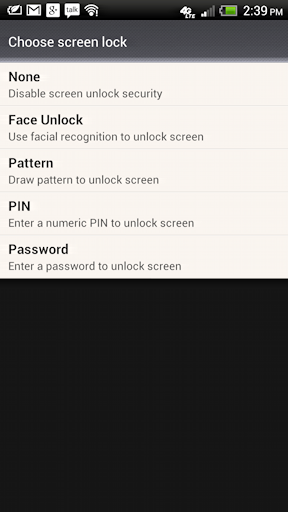 security code options on android htc galaxy