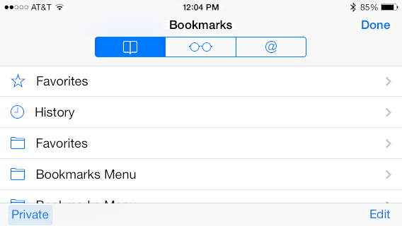 list of bookmarks apple iphone 4 4s 5 5s safari app