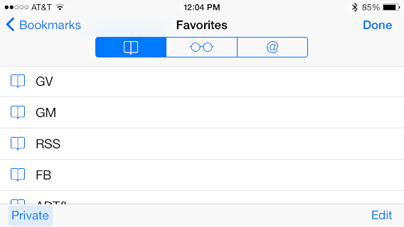 favorites bookmarks in apple ipad 2 retina 3 safari browser