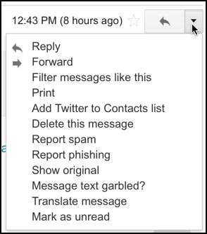 Gmail message reply menu