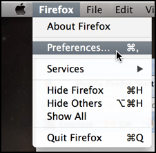 Firefox > Preferences... menu Mac OS X