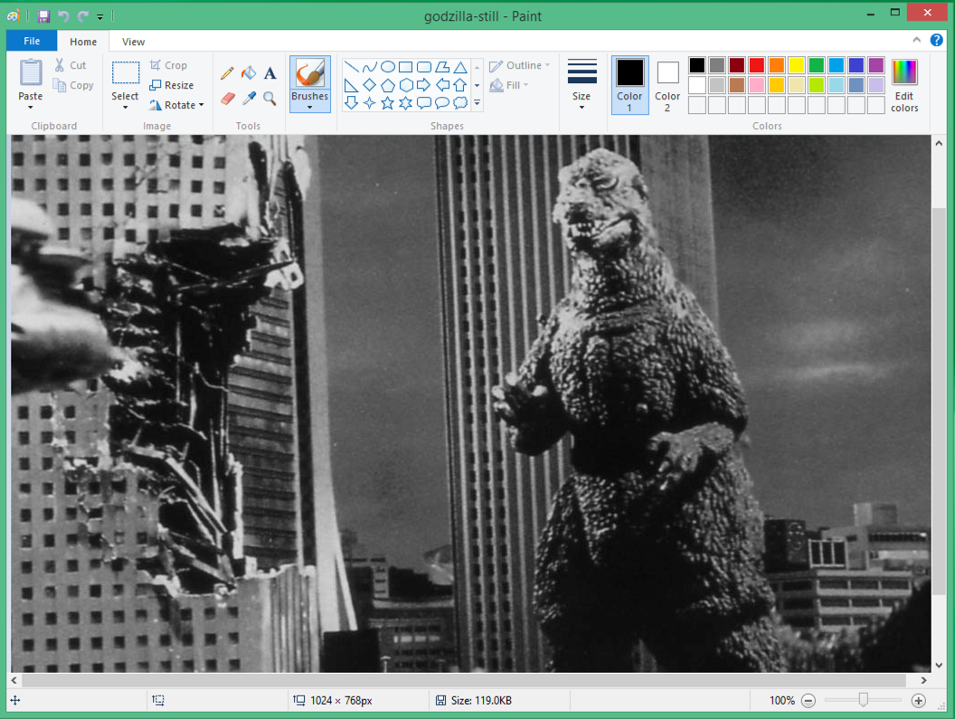 godzilla destroys tokyo! in microsoft windows paint