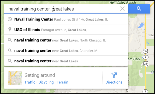 google maps finds locations - naval training center, chicago / great lakes