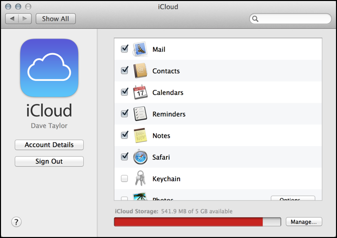 iCloud system settings preferences out of space