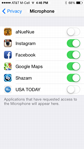 apps requesting access to the iPhone microphone